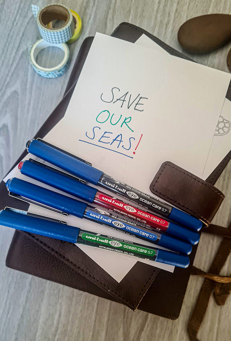 uni-ball Eye Fine UB-157ROP Ocean Care Liquid Ink Rollerball Pen 0.7mm Tip 0.5mm Line Red (Pack 12) - 299297000