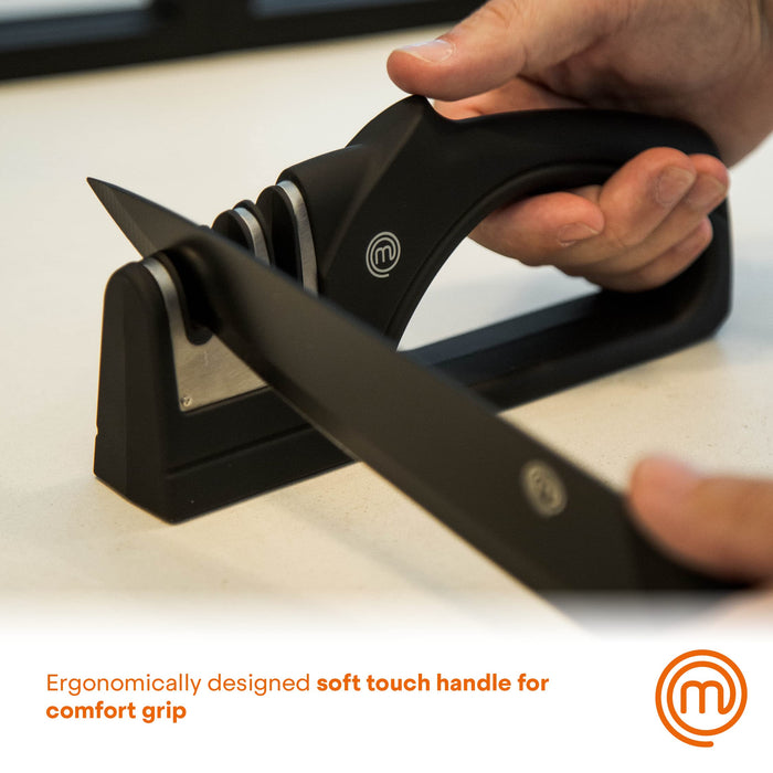 MasterChef 3-in-1 Knife Sharpener Recycled ABS Plastic, Steel, Ceramic Black