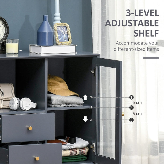 HOMCOM Storage Cabinet 838-261V00GY MDF (Medium-Density Fibreboard), Rubber Wood, Tempered Glass