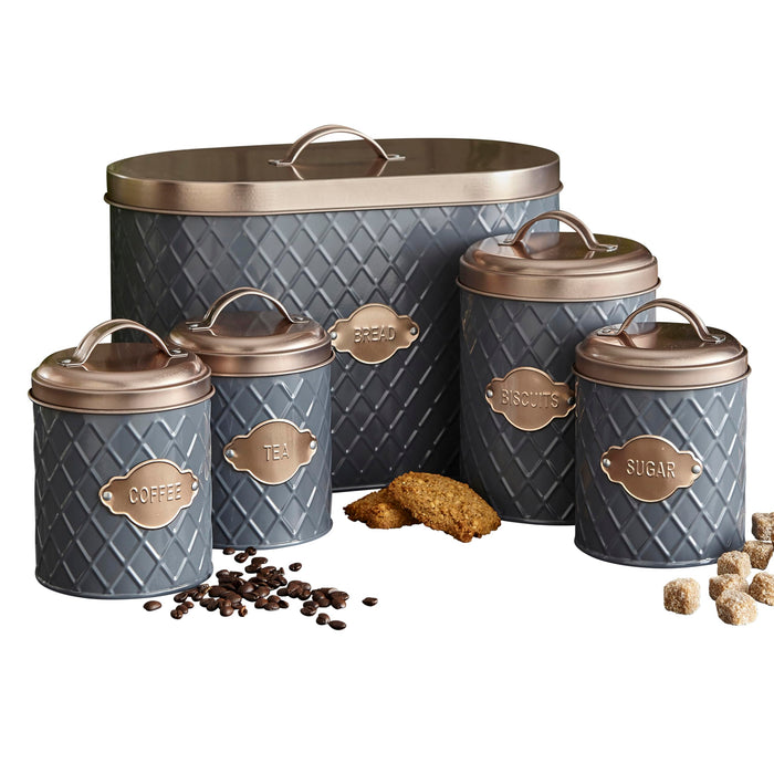 NEO Kitchen Storage Set Metal Grey And Copper Set of 5