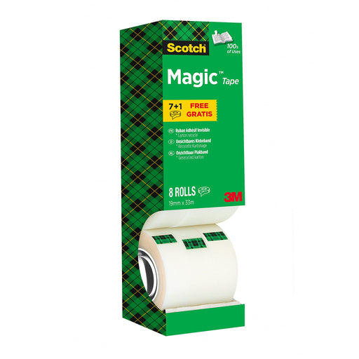 Scotch Magic Tape 19mm x 33m Invisible Value Pack 7+1 Free Rolls