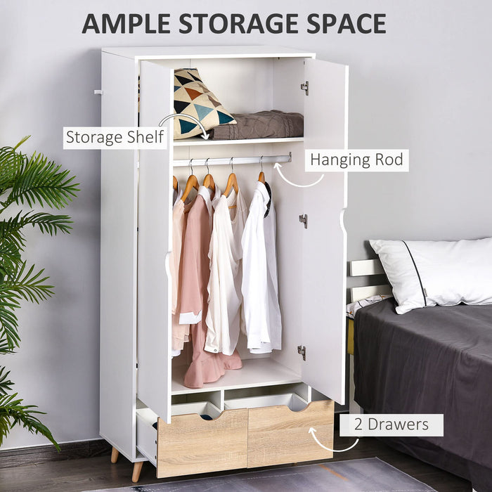 HOMCOM Wardrobe with 2 Drawers White