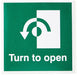 Exit Sign Turn To Open with Anti-Clockwise Arrow Vinyl 10 x 10 cm