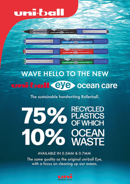 uni-ball Eye Micro UB-150ROP Ocean Care Liquid Ink Rollerball Pen 0.5mm Tip 0.3mm Line Green (Pack 12) - 299289000