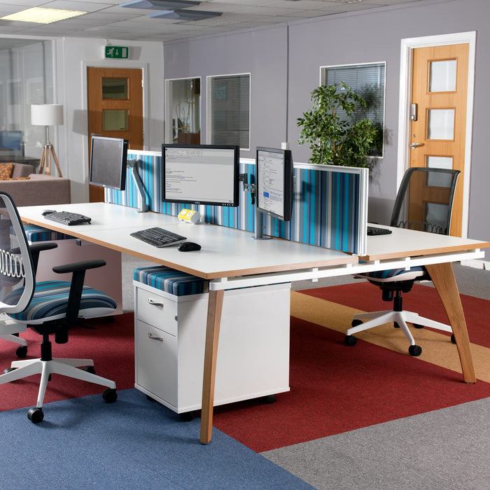 Dams International Rectangular Double Back to Back Desk with White Melamine Top, Oak Edging and White Frame 4 Solid Oak Legs Fuze 3200 x 1600 x 725 mm