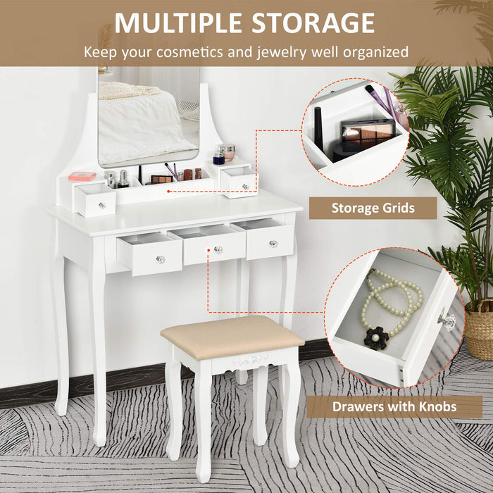 HOMCOM Dressing Table Set White 5 Drawers