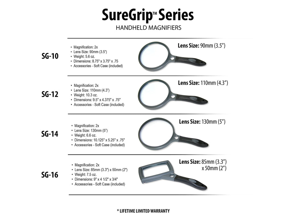 Carson Handheld Magnifying Glass SG-10 SureGrip Black & Grey 96 mm