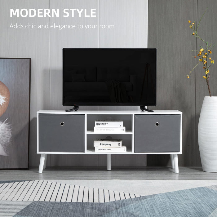 HOMCOM TV Stand MDF (Medium-Density Fibreboard), Nonwoven Fabric White, Grey 110 x 29 x 46.5 cm