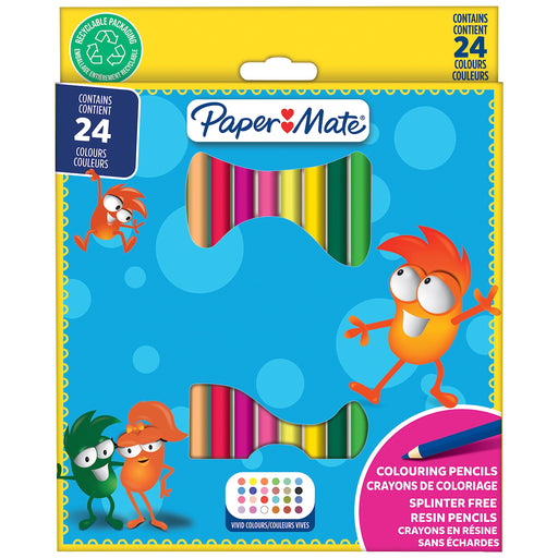 Paper Mate Childrens Colouring Pencils Pre-Sharpened Coloured Pencils Assorted Colours (Pack 24) 2166489