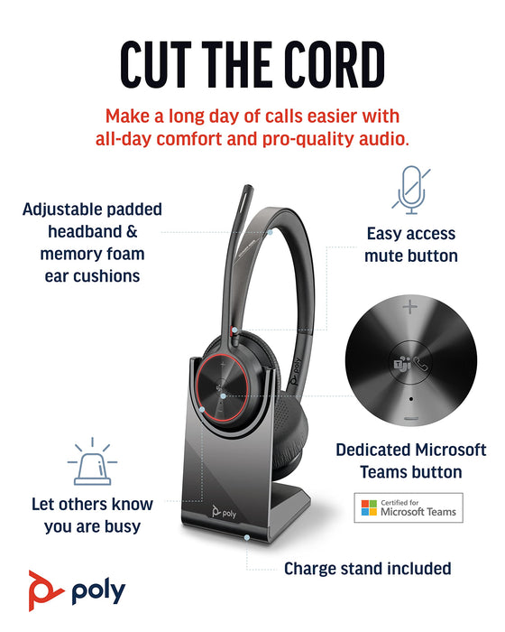 Poly Voyager 4320 UC Wireless Headset and Charge Stand