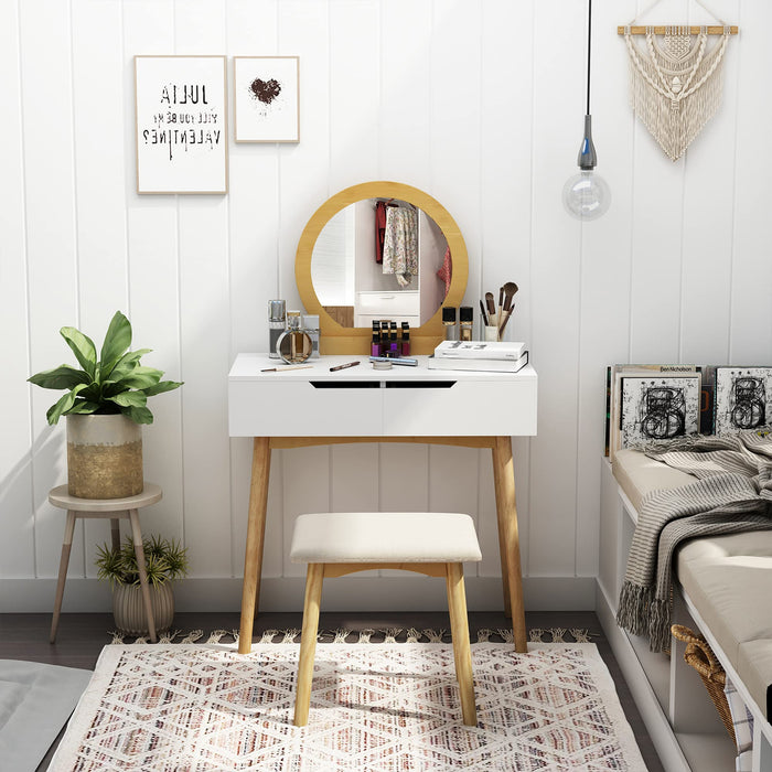 HOMCOM Dressing Table Set White Oak