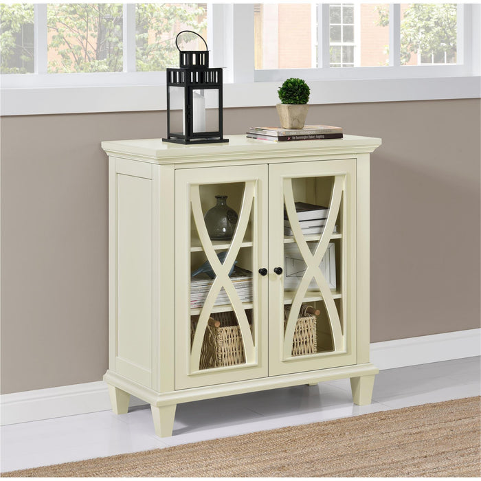 DOREL HOME Ellington PB, Glass; Paper Wrap; Metal Storage Cabinet Non Lockable 800.10 (W) x 379.98 (D) x 862.84 (H) mm Ivory