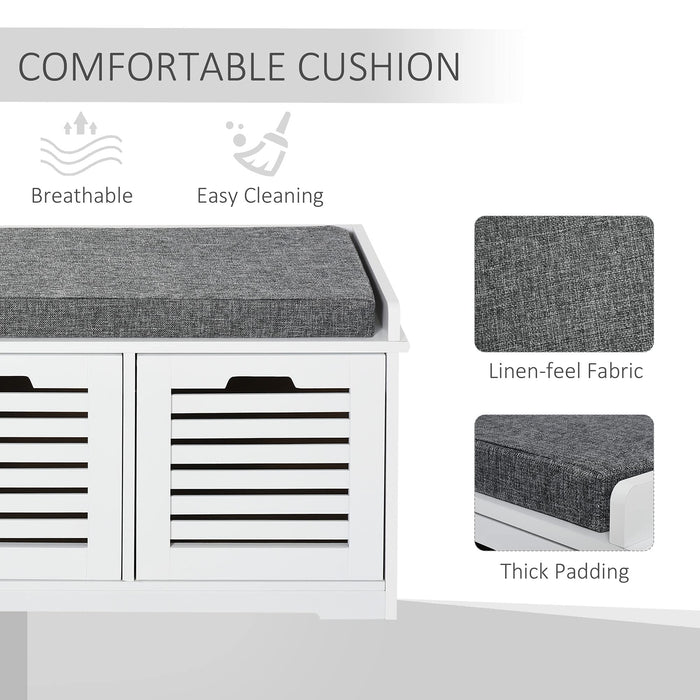 HOMCOM White Storage Bench with 2 Drawers and Removable Grey Seat