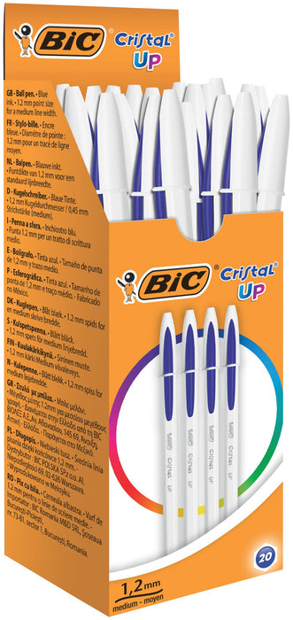 BIC Cristal UP Ballpoint Pen Grip Medium 0.35 mm Blue Pack of 20
