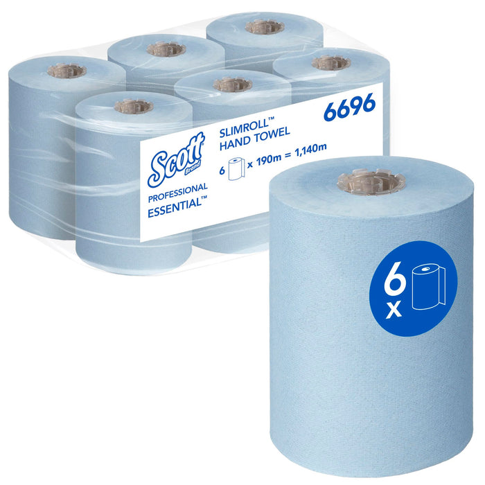 Scott Essential Slimroll Hand Towels Rolled Blue 1 Ply 6696 6 Rolls