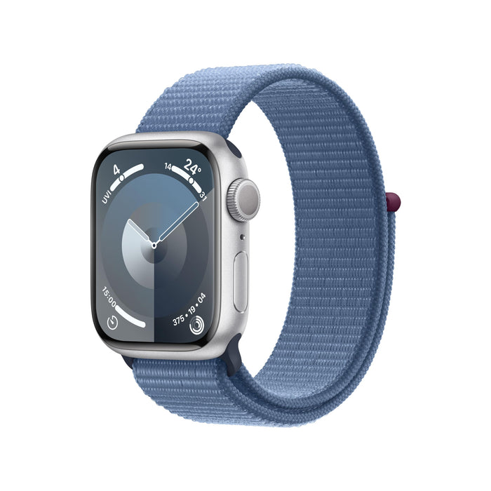 Apple Watch Series 9 (GPS) - 41 mm - silver aluminium - smart watch with sport loop - soft double-layer nylon - winter blue - 64 GB - Wi-Fi, UWB, Bluetooth - 31.9 g