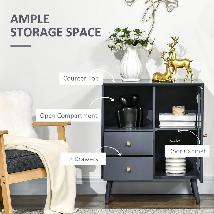 HOMCOM Storage Cabinet 838-261V00GY MDF (Medium-Density Fibreboard), Rubber Wood, Tempered Glass