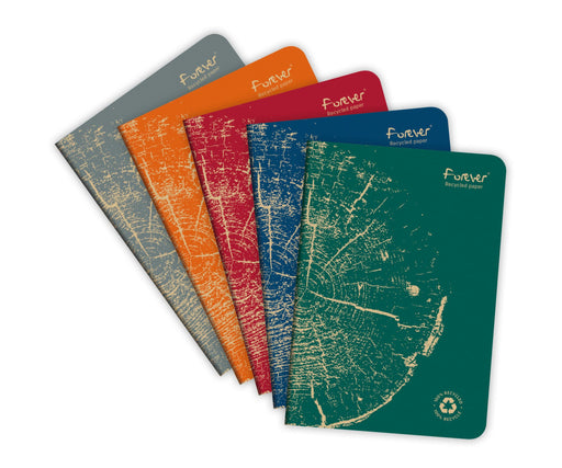 Clairefontaine Forever Recycled A5 Stapled Notebooks 120 Pages 90gsm Feint Ruled Paper Assorted Colours (Pack 5) - 68486C