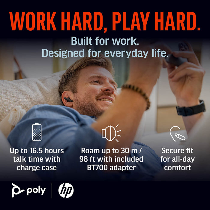 Poly Voyager Free 60 Plus Bluetooth Earbuds with Touchscreen Charging Case Black