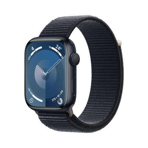 Apple Watch Series 9 (GPS) - 45 mm - midnight aluminium - smart watch with sport loop - soft double-layer nylon - midnight - 64 GB - Wi-Fi, UWB, Bluetooth - 38.7 g