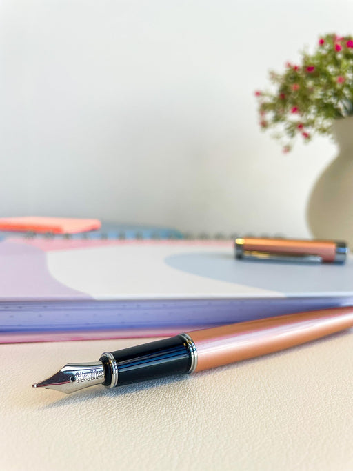 Helix Oxford Fountain Pen Rose Gold Barrel Medium Blue