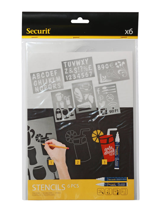 Securit Chalk Mkr Stencil Set Pk6