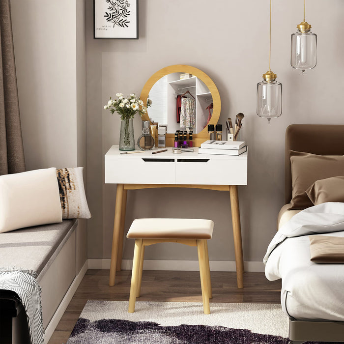 HOMCOM Dressing Table Set White Oak