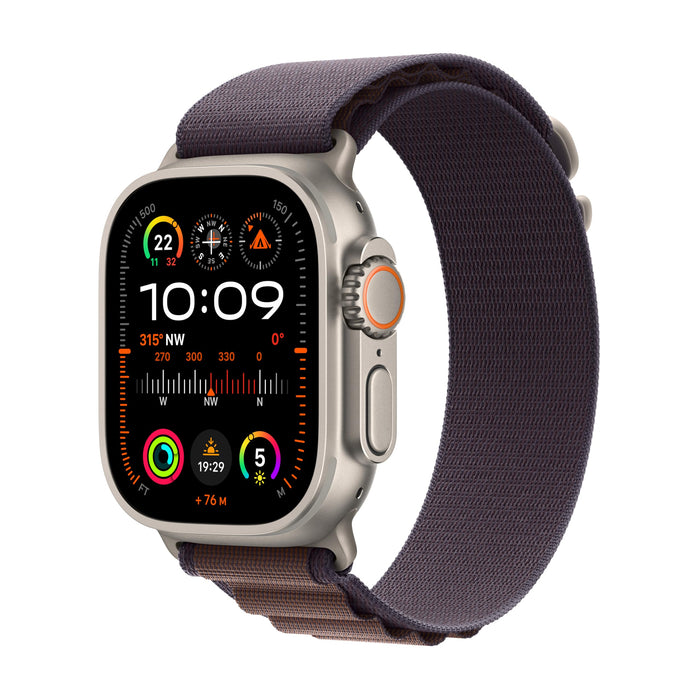 Apple Watch Ultra 2 - 49 mm - titanium - smart watch with Alpine Loop - textile - indigo - band size: M - 64 GB - Wi-Fi, LTE, UWB, Bluetooth - 4G - 61.4 g
