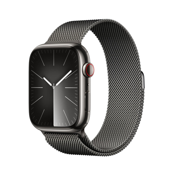 Apple Watch Series 9 (GPS + Cellular) - 45 mm - graphite stainless steel - smart watch with milanese loop - 64 GB - Wi-Fi, LTE, UWB, Bluetooth - 4G - 51.5 g