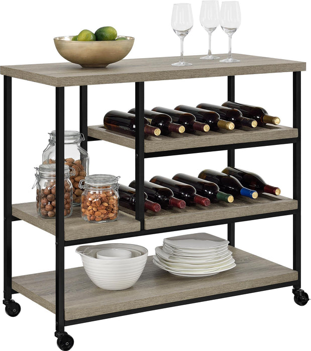 Dorel Multi-Purpose Service Trolley with 4 Shelves Distressed Grey Oak MDF Black Frame 914 x 432 x 861mm