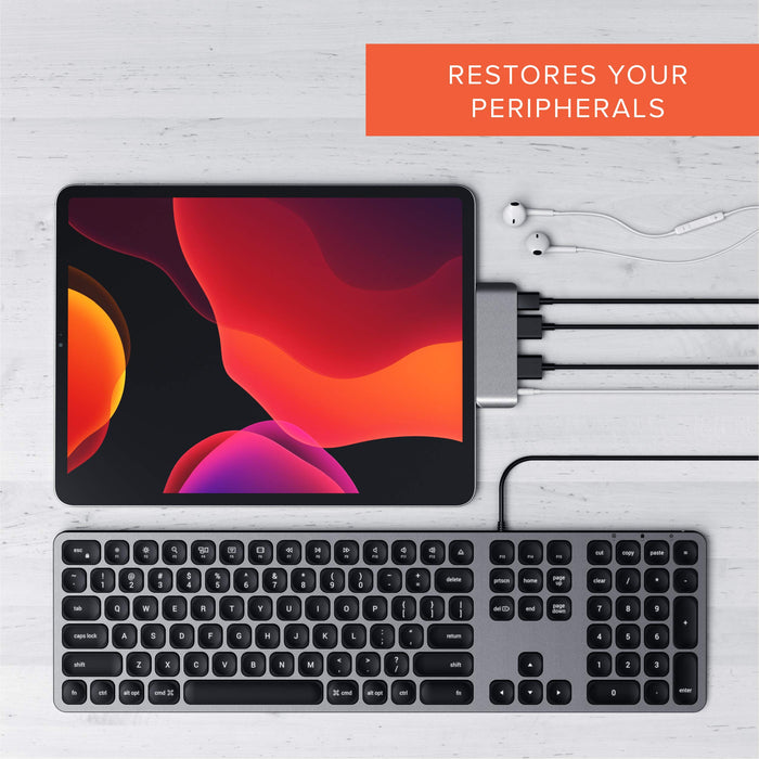 Satechi ST-TCMPHM USB-C Male to HDMI, USB 3.0, 3.5mm headphone jack Mobile Pro hub 3.25 inch Space Grey