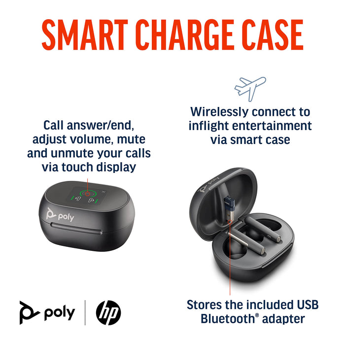 Poly Voyager Free 60 Plus Bluetooth Earbuds with Touchscreen Charging Case Black