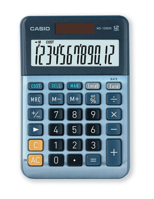 Casio MS-120EM Desktop Calculator 12 Digit LCD Display Blue