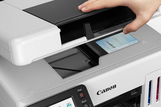 Canon MAXIFY GX6550 Ink Tank Multifunction Printer. 24ipm Mono, 15.5ipm Colour. 250 Sheet Tray. 100 Sheet Rear Tray. MacOS, Chrome, Windows. Ethernet and WIFI