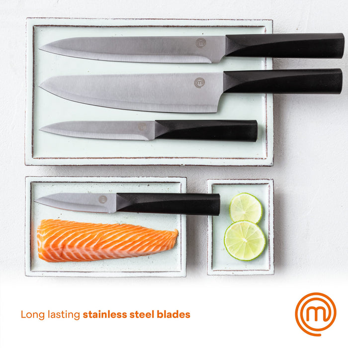 MasterChef Knife Set with Knife Block Stainless Steel Black, Silver Set of 5