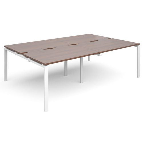Dams International Rectangular Double Back to Back Desk with Walnut Melamine Top and White Frame 4 Legs Adapt II 2400 x 1600 x 725mm