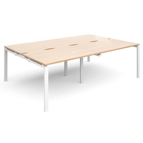 Dams International Rectangular Double Back to Back Desk with Beech Coloured Melamine Top and White Frame 4 Legs Adapt II 2400 x 1600 x 725mm