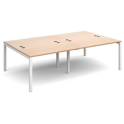 Rectangular Double Back to Back Desk with Beech Coloured Melamine & Steel Top and White Frame 6 Legs Connex 2400 x 1600 x 725 mm