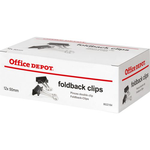 Office Depot Foldback Clips 50mm Black Pack of 12