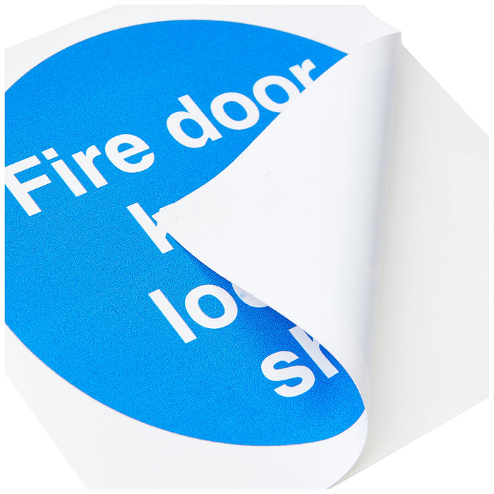 Mandatory Sign Fire Door Keep Locked Vinyl Blue, White 10 x 10 cm