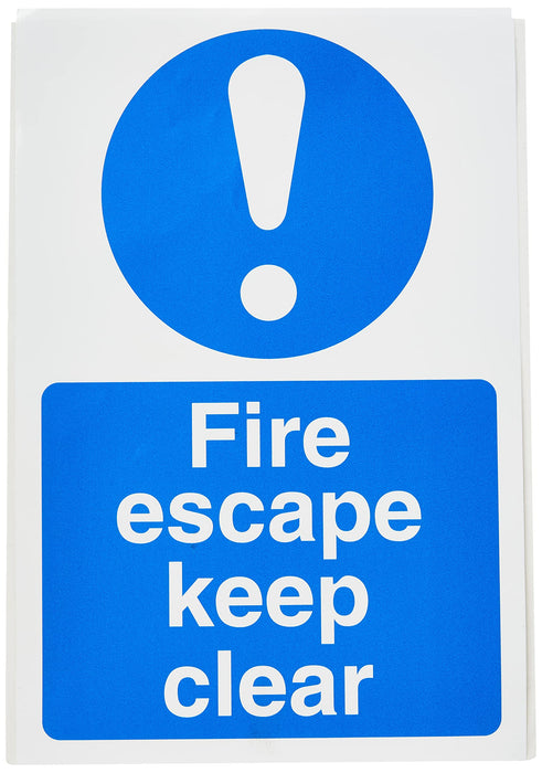 Mandatory Sign Fire Escape Keep Clear vinyl Blue, White 30 x 20 cm