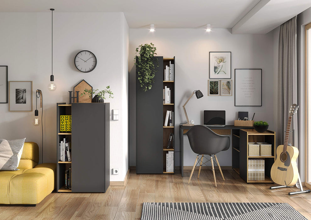 GERMANIA Melamine resin coated chipboard Filing Cabinet Oak Graphite, Multiplex-Navarra repro 620 x 420 x 1,150 mm