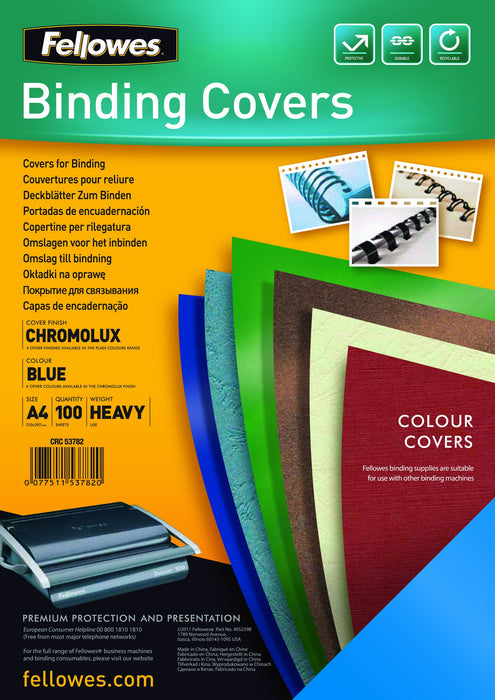 Fellowes Binding Cover Paper Blue Pack of 100