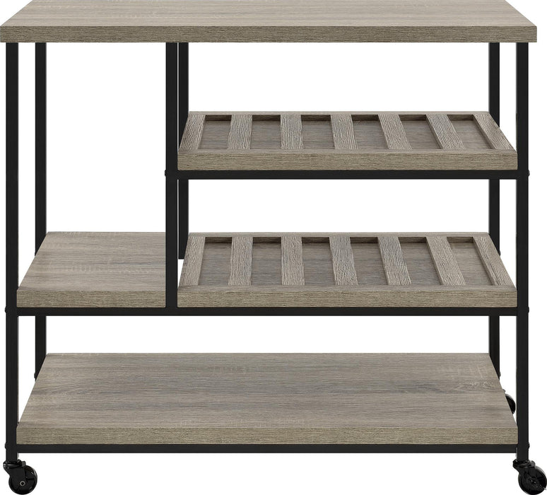 Dorel Multi-Purpose Service Trolley with 4 Shelves Distressed Grey Oak MDF Black Frame 914 x 432 x 861mm
