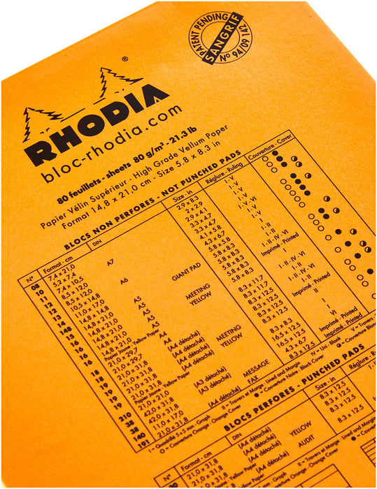 Rhodia Legal Pad 16260C A5 Squared Stapled Top Bound Cardboard Hardback Yellow Perforated 80 Pages