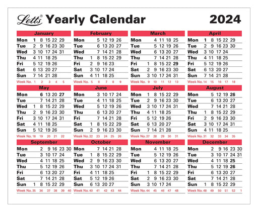 Letts Yearly Calendar 2024