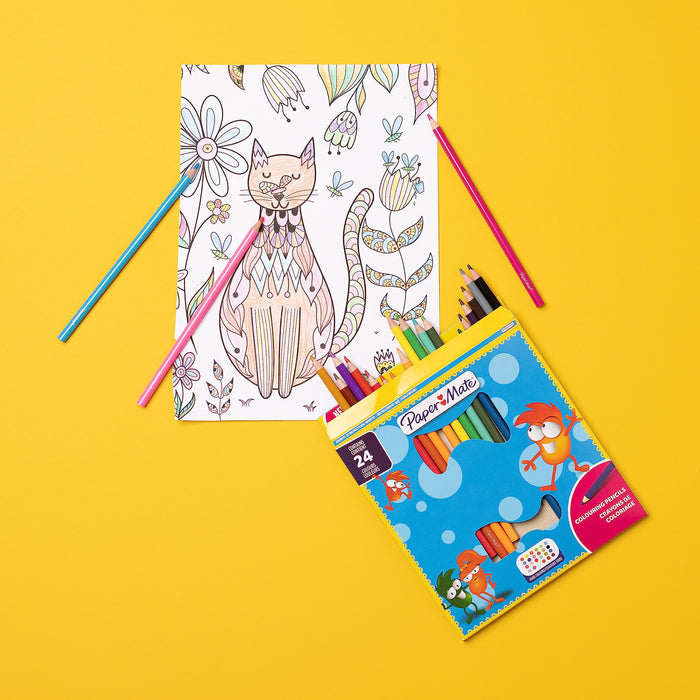 Paper Mate Childrens Colouring Pencils Pre-Sharpened Coloured Pencils Assorted Colours (Pack 24) 2166489