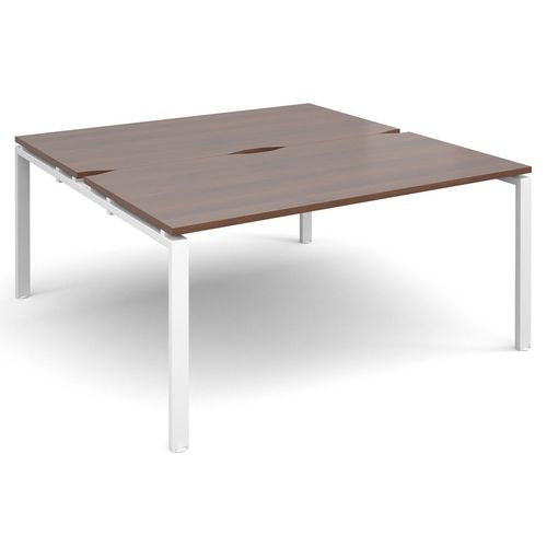 Dams International Rectangular Back to Back Desk with Walnut Melamine Top and White Frame 4 Legs Adapt II 1600 x 1600 x 725mm