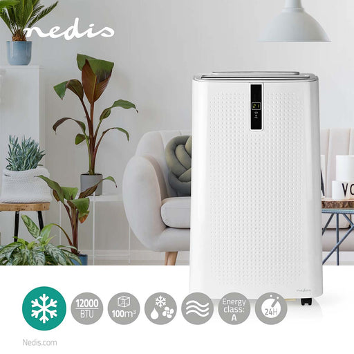 Nedis Mobile Air Conditioner - 12000 BTU, 100 m³, 3-Speed, Shut-off timer - White