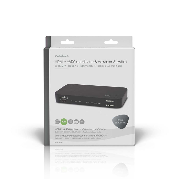 Nedis Digital Audio Converter - 2-way, Connection input: DC Power / 3x HDMI Input, Connection output: 1x 3.5 mm / 1x TosLink / 2x HDMI Output, Automatic / Push Button - Anthracite